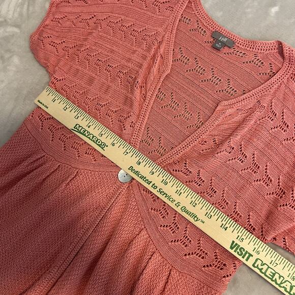 J Jill Cardigan Womens Medium Pink Babydoll Open Crochet Linen Blend Cottagecore - Picture 6 of 11